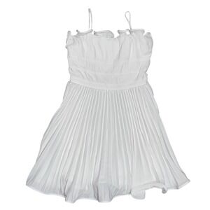 SHE+SKY White Smocked Ruffle Strap Pleated Mini Dress Womens L NWT Bridal